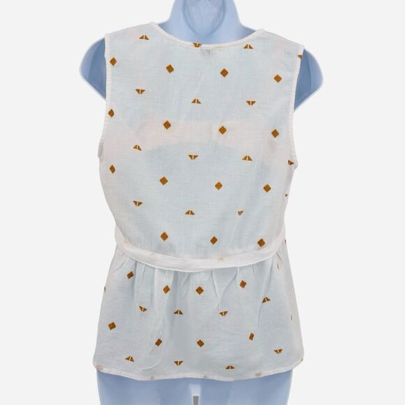 Lucky Brand Romantic Aztec Design Embroidered Babydoll Sleeveless Cotton Top - Picture 6 of 12